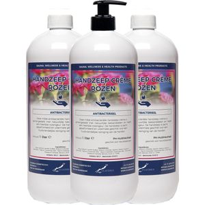 Vloeibare Handzeep Crème Rozen 1 liter - set van 3 stuks - met gratis pomp