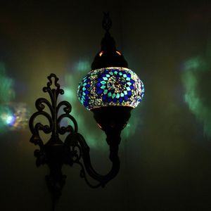 Oosterse Lamp – Wandlamp - Mozaïek Lamp - Turkse Lamp - Marokkaanse Lamp - Ø 15 cm - Hoogte 28 cm - Handgemaakt - Authentiek - Blauw
