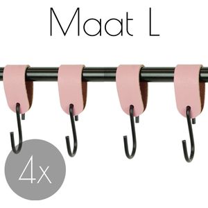 4x Leren S-haak hangers - Handles and more® | ZACHTROZE - maat L (Leren S-haken - S haken - handdoekkaakje - kapstokhaak - ophanghaken)