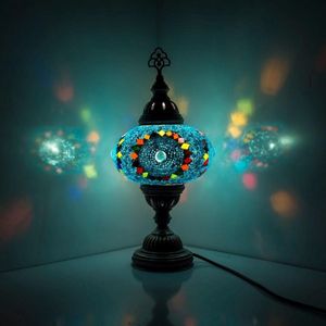 Mozaïek Lamp - Oosterse Lamp - Turkse Lamp - Tafellamp - Marokkaanse Lamp - Ø 19 cm - Hoogte 34 cm - Handgemaakt - Authentiek - Blauw