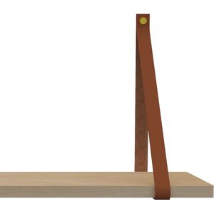 Handles and more Leren plankdragers - met sierschroeven - 100% leer – Cognac – set van 2 leren plank banden