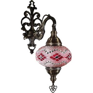 Oosterse Lamp – Wandlamp - Mozaïek Lamp - Turkse Lamp - Marokkaanse Lamp - Ø 15 cm - Hoogte 28 cm - Handgemaakt - Authentiek - Roze