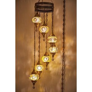 Turkse Lamp Hanglamp Mozaïek Marokkaanse Oosters Authentiek Handgemaakt Kroonluchter bruine designs7 bollen