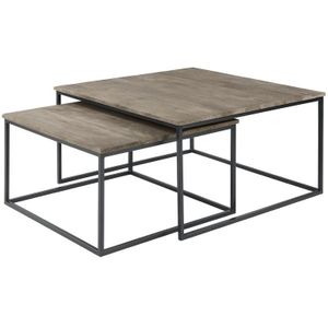 Salontafel Pandera (set Van 2) Vierkant 80/65 Mango Grijs | Nu Op Voorraad