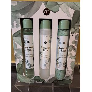 botanic spa - wellness pakket- body care trio - badzout - badolie- douche gel - leuk geschenk - geschenk set - eucalyptus - lemongras - verwen pakket