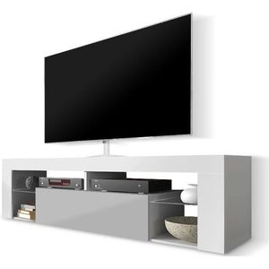 Maison Home Bianko - TV meubel wit - TV Kast - Glazen platen - Opbergvak - Wit - Grijs - 140 cm