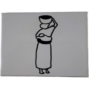 Jacqui's Arts & Designs - handbeschilderd tegel - keramische tegel - zwart - wit - koper accent - vrouw - baby