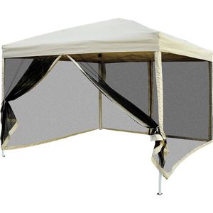 Nancy's Tulare Partytent - Paviljoen - Vouwpaviljoen - Schaduw - Zijwanden - Staal - Beige - Tent - 3 x 3 m