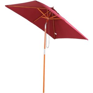 Medina Arvin Parasol - Tuinparasol - Zonwering - Opvouwbaar - 3 Niveaus - Hout - Polyester - Wijnrood - 200 x 150 x 230 cm