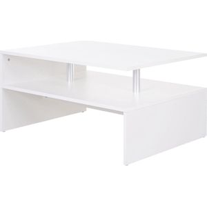 Medina Arlington Salontafel - Bijzettafel - Opbergruimte - 90 x 60 x 42 cm - Bewerkt Hout - Aluminium - Wit