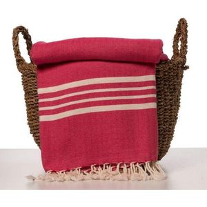 Lalay Hamamdoek Krem Sultan XXL Fuchsia 220x170cm - fuchsia - 220 - 170 - XXL Strandlaken - Tweepersoons strandlaken - 2 Persoons Stranddoek - Picknickkleed - Festivalkleed - Plaid - Hamamdoek groot