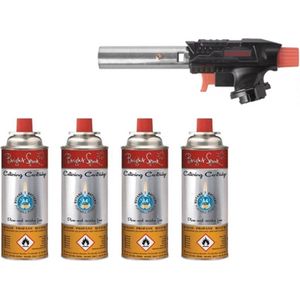 Crème-Brûlée Brander + 4 Butaan Gasflesjes - Caterflame + Bright Spark - Voordeelverpakking