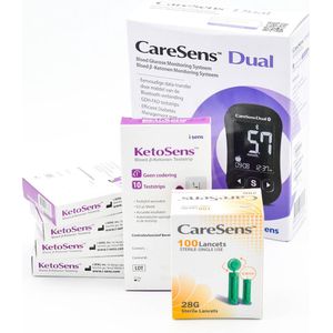 CareSens Dual glucose en ketonen startset, (voordeelpakket) incl. 50 KetoSens Ketonen strips en 100 lancetten