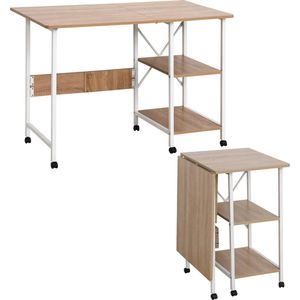 Nancy's Vancouver Klapbureau - Klaptafel - Kantoortafel - Bureau - Wielen - Planken - Anti-Slip - Natuurlijk - Wit