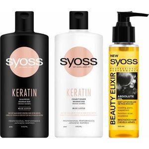 Syoss Keratin Shampoo & Conditioner + Beauty Elixir Absolute Haarolie Pakket