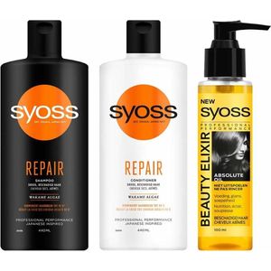 Syoss Repair Shampoo & Conditioner + Beauty Elixir Absolute Haarolie Pakket