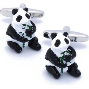 Manchetknopen - Panda met Bamboe Zwart en Wit