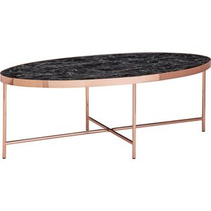 Medina Rendon Salontafel - Bijzettafel - Ovale Salontafel - Marmerlook - Zwart - Koper - 110 x 56 x 40 cm