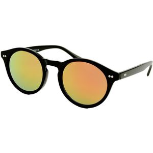 Ronde Zonnebril Dames Zwart - Rood Oranje Spiegelglas - UV 400