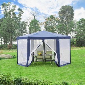 Nancy's Perris Tuinpaviljoen - Paviljoen - Partytent - 6-Hoekig - Blauw/Crème - Metaal - Waterafstotend - 3.9 m x 3.9 m