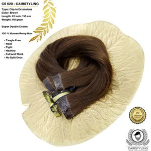 CAIRSTYLING Premium 100% Human Hair - CS628 INVISIBLE CLIP-IN - Super Double Remy Human Hair Extensions | 115 Gram | 55 CM (22 inch) | Haarverlenging | Best Quality Hair Long-term Use | 2022 Trending Invisible Laces | Brown Natural