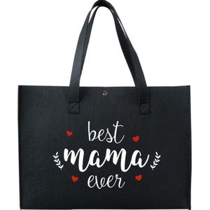 Vilten Boodschappentas #Best Mama ever - Moederdag -  kleur zwart
