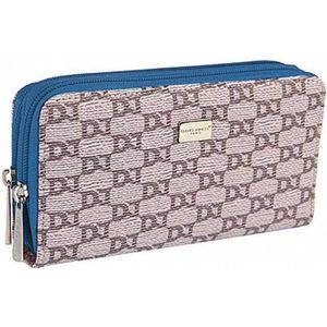 Dubbele Rits Portemonnee David Jones - Beige met Blauw- logo print