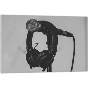 Acrylglas –Microfoon met Koptelefoon Zwart - Wit– 60x40 (Met Ophangsysteem)