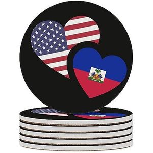 Haïti Amerikaanse vlag ronde keramische onderzetters voor dranken absorberende koffiekophouders tafelblad bescherming