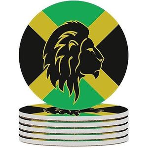 Jamaica Vlag met Leeuwenkop Ronde Keramische Onderzetters voor Dranken Absorberende Koffiekophouders Tafelblad Bescherming
