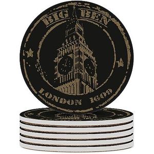 Retro London Big Ben Ronde Keramische Onderzetters voor Dranken Absorberende Koffie Bekerhouders Tafelblad Bescherming