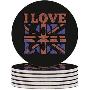 I Love London UK Ronde keramische onderzetters voor dranken absorberende koffiekophouders tafelblad bescherming