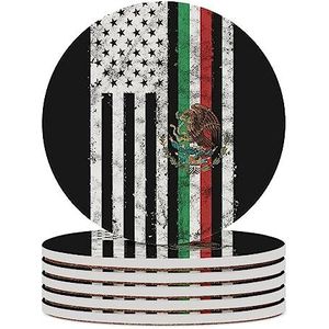 Mexicaans-Amerikaanse vlag ronde keramische onderzetters voor dranken absorberende koffiekophouders tafelblad bescherming