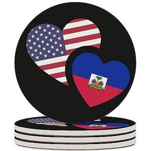 Haïti Amerikaanse vlag ronde keramische onderzetters voor dranken absorberende koffiekophouders tafelblad bescherming