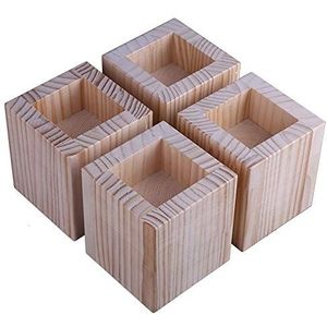 4 stuks meubels risers van hout, meubelverhoger, bedverhoger, tafelverhoger, olifantenvoet bed riser, dient voor het optillen van banken, make-uptafels, kinderbedden, couleur du bois (6 x 6 x 15 cm)