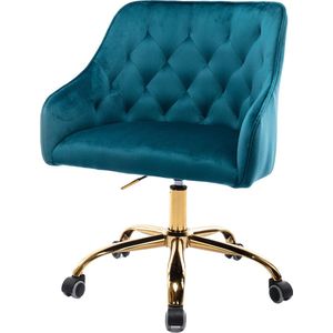 Merax Luxe Bureaustoel - Stoel op Wielen - Ergonomisch - Wieltjes - Draaibaar & Verstelbaar - Teal (Groen/Blauw) met Goud