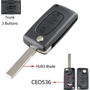 Autosleutelbehuizing 3 knoppen koffer CEO536-HU83 geschikt voor Peugeot 308 / Peugeot 3008 / Peugeot 5008 / Peugeot 807.