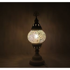 Turkse Lamp - Wit Mozaïek Lamp - Tafellamp - Marokkaanse Lamp - Oosterse Lamp - Recht  Hoog model -  bol diameter Ø  12 cm - Hoogte 42 cm - Authentiek - Handmade - Kleurrijk -