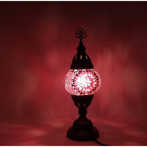 Turkse Lamp - Mozaïek Lamp - Tafellamp - Marokkaanse Lamp - Oosterse Lamp - Recht model - Ø 12 cm - Hoogte 30 cm - Authentiek - Handmade - Kleurrijk -