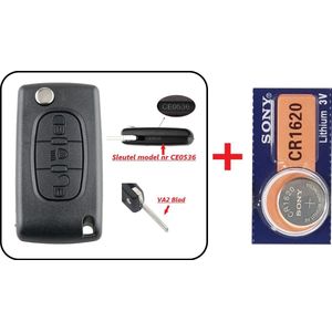 Autosleutel 3 knoppen Licht CEO536-VA2 met Batterij geschikt voor Peugeot / Peugeot Partner / Peugeot 407 / Citroen C4 Picasso / Citroen C5 / Citroen C8 / Peugeot sleutel.