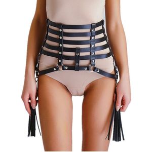 Nooitmeersaai - Harnas Vrouw - Leer - Harnas met Hangers - Zwart - One Size - BDSM - Bondage Harnas
