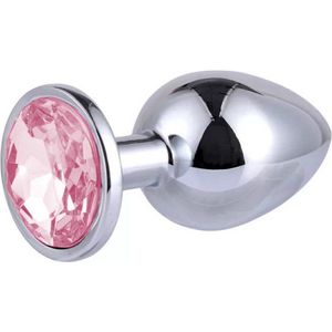 Nooitmeersaai - Stalen buttplug met roze kristal 26 – 68 mm