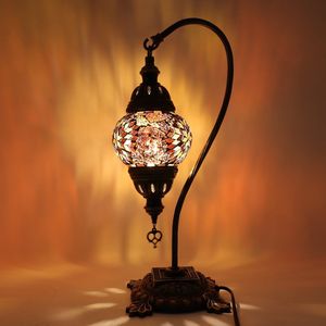 Turkse Lamp - Mozaïek Lamp - Tafellamp - Zwanenhals - Marokkaanse Lamp - Oosterse Lamp - Boog model - Ø 12 cm - Hoogte 43 cm - Authentiek - Handmade - Kleurrijk -