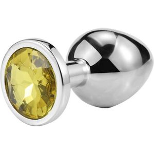 Nooitmeersaai - Stalen buttplug met geel kristal 26 – 68 mm
