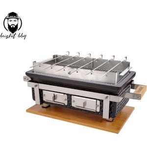 Tafelgrill - Table Grill - Hibachi - Barbecue - Keramische Grill - Shichirin - Rechthoekige keramische BBQ - inclusief 20 vleesspiezen (RVS) met opberg koker