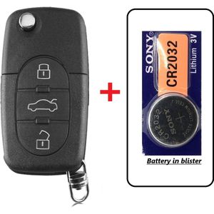 Autosleutel 3 knoppen klapsleutel HURSB8 + Batterij CR2032 geschikt voor Audi sleutel / Audi A2 / A3 / A4 / A6 / A8 / Audi TT / Quattro / sleutelbehuizing.