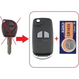 Autosleutel 2 knoppen klapsleutel ombouwset met Batterij geschikt voor Opel Agila / Suzuki Swift / Suzuki Grand Vitara / Suzuki Wagon R / Suzuki Autosleutel.