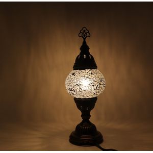 Turkse Lamp - Mozaïek Lamp - Tafellamp - Marokkaanse Lamp - Oosterse Lamp - Recht model - Ø 12 cm - Hoogte 30 cm - Authentiek - Handmade - Kleurrijk -