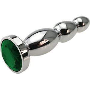 Nooitmeersaai - Metalen buttplug met groen kristal 25 - 135 mm
