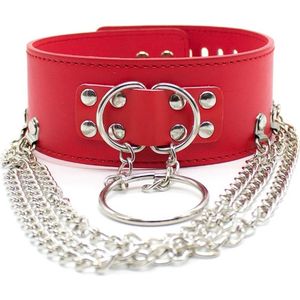 Nooitmeersaai - Halsband met kettingen en hangslot - rood